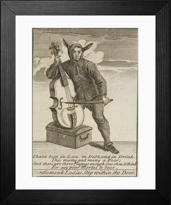 Framed Print : A street musician dressed in costume, Cries of London, (c1688?) Framed Print : A street musician dressed in costume, Cries of London, (c1688?)
