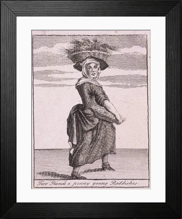 Framed Print : Two Hands a penny young Raddishes, Cries of London, (c1688?) Framed Print : Two Hands a penny young Raddishes, Cries of London, (c1688?)