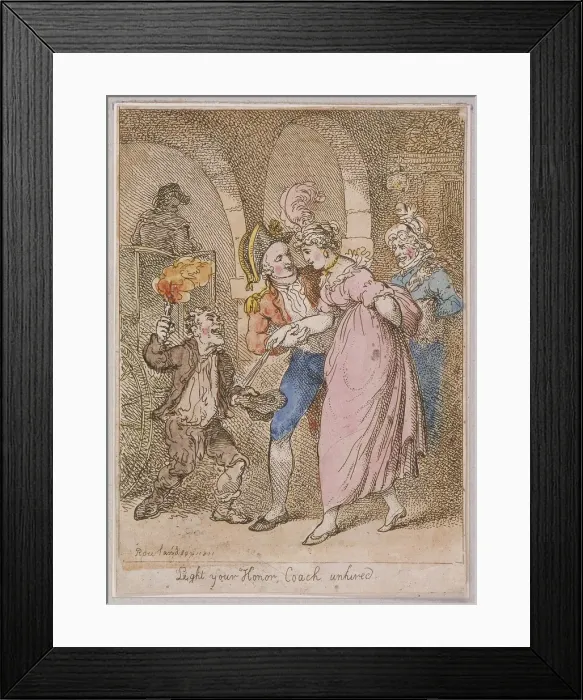 Framed Print : Light your Honor Coach unhired; scene at Covent Garden piazza, Cries of London, 1811 Framed Print : Light your Honor Coach unhired; scene at Covent Garden piazza, Cries of London, 1811