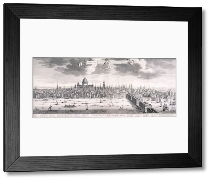 Framed Print : Panoramic view of London, 1710. Artist: Benjamin Smith