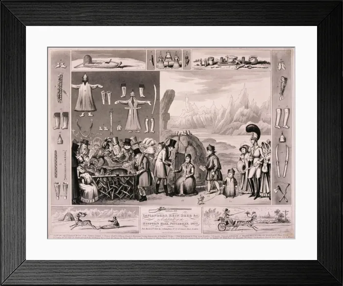 Framed Print : Laplanders on display in the Egyptian Hall, London, 1822. Artist: Isaac Cruikshank Framed Print : Laplanders on display in the Egyptian Hall, London, 1822. Artist: Isaac Cruikshank