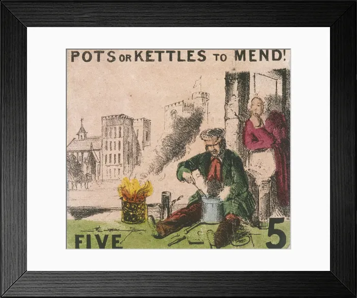 Framed Print : Pots or Kettles to Mend!, Cries of London, c1840. Artist: TH Jones Framed Print : Pots or Kettles to Mend!, Cries of London, c1840. Artist: TH Jones