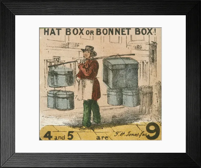 Framed Print : Hat Box or Bonnet Box!, Cries of London, c1840. Artist: TH Jones Framed Print : Hat Box or Bonnet Box!, Cries of London, c1840. Artist: TH Jones