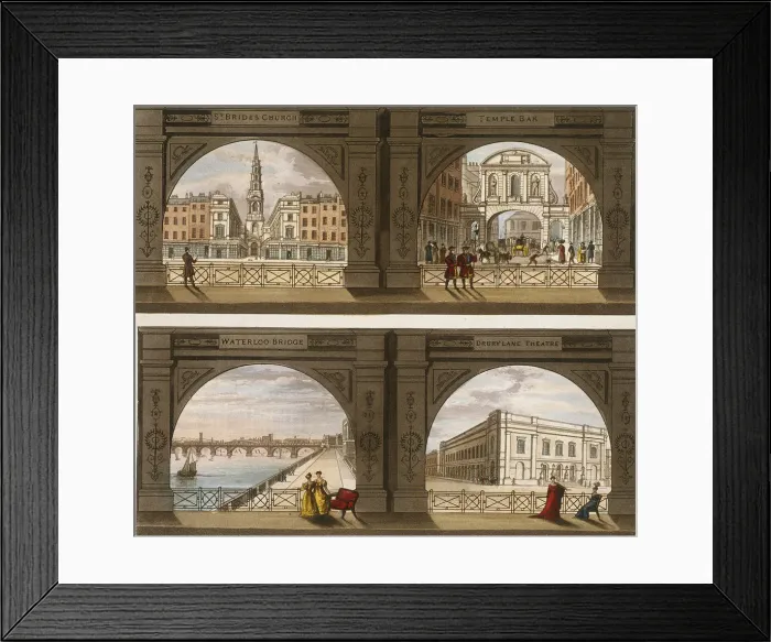 Framed Print : Four views of London sites seen through an arch, c1820 Framed Print : Four views of London sites seen through an arch, c1820