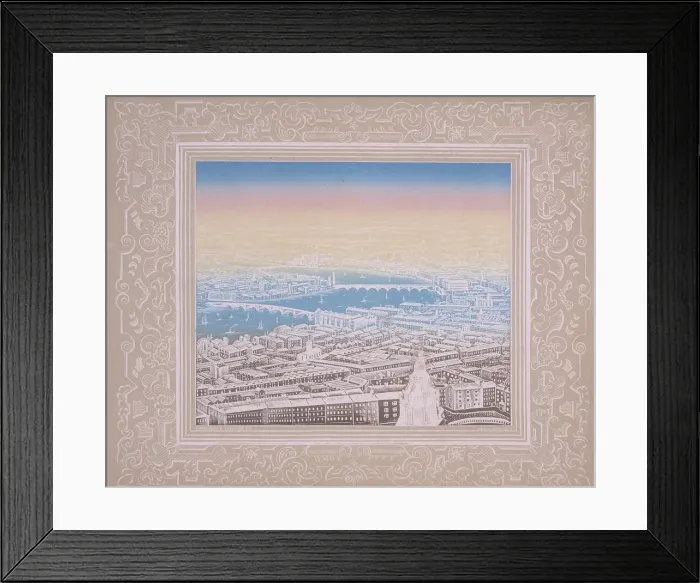 Framed Print : Aerial view of London showing Waterloo Bridge and Blackfriars Bridge, c1845. Artist Framed Print : Aerial view of London showing Waterloo Bridge and Blackfriars Bridge, c1845. Artist