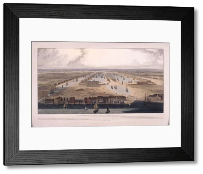Framed Print : West India Docks, Poplar, London, 1802. Artist: William Daniell Framed Print : West India Docks, Poplar, London, 1802. Artist: William Daniell