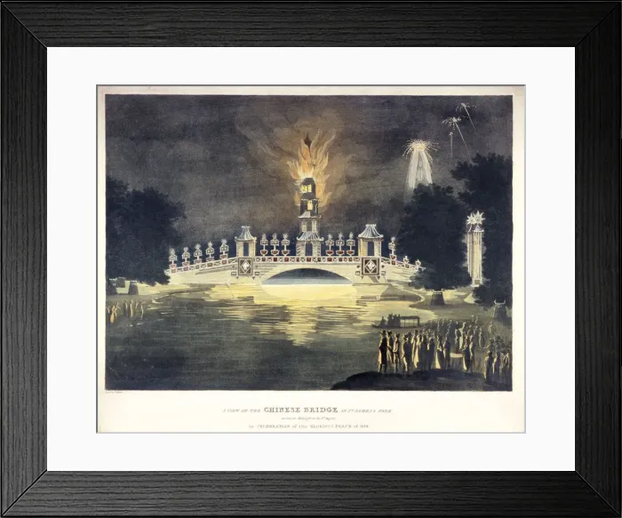 Framed Print : Chinese Bridge in St Jamess Park... in celebration of the glorious peace of 1814 Framed Print : Chinese Bridge in St Jamess Park... in celebration of the glorious peace of 1814