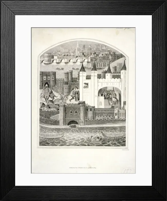 Framed Print : Charles duc d Orleans imprisoned in the Tower of London with London Bridge in the background, 1803 Framed Print : Charles duc d Orleans imprisoned in the Tower of London with London Bridge in the background, 1803