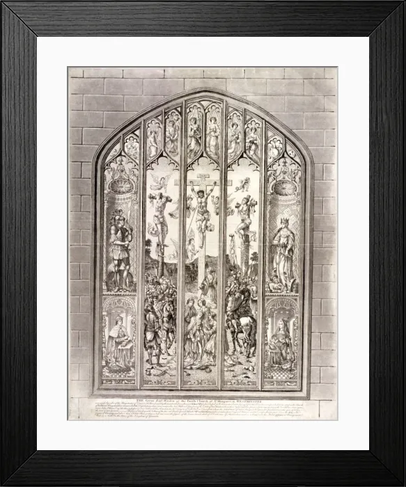 Framed Print : East window in St Margaret, Westminster, depicting the crucifixion, London, 1800 Framed Print : East window in St Margaret, Westminster, depicting the crucifixion, London, 1800