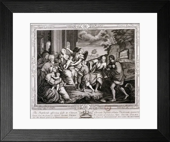 Framed Print : The Shepherds offering gifts to Christ, 1733. Artist: Jacopo Palma Framed Print : The Shepherds offering gifts to Christ, 1733. Artist: Jacopo Palma