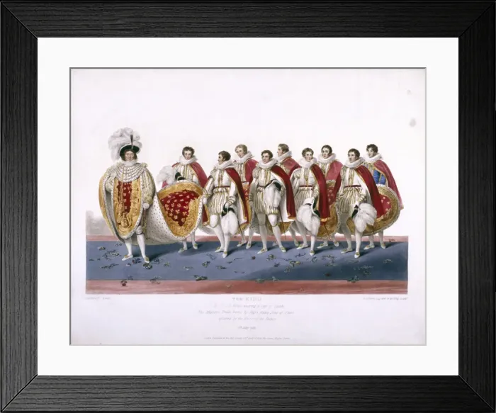Framed Print : King George IV in his royal robes wearing a cap of estate, 1826. Artist: Edward Scriven Framed Print : King George IV in his royal robes wearing a cap of estate, 1826. Artist: Edward Scriven