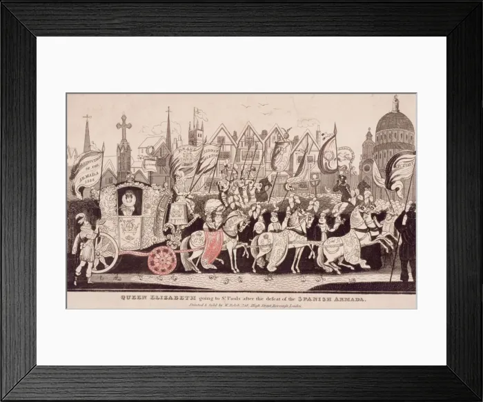 Framed Print : Queen Elizabeth I travelling by coach to St Pauls after the defeat of the Spanish Armada, c1840 Framed Print : Queen Elizabeth I travelling by coach to St Pauls after the defeat of the Spanish Armada, c1840