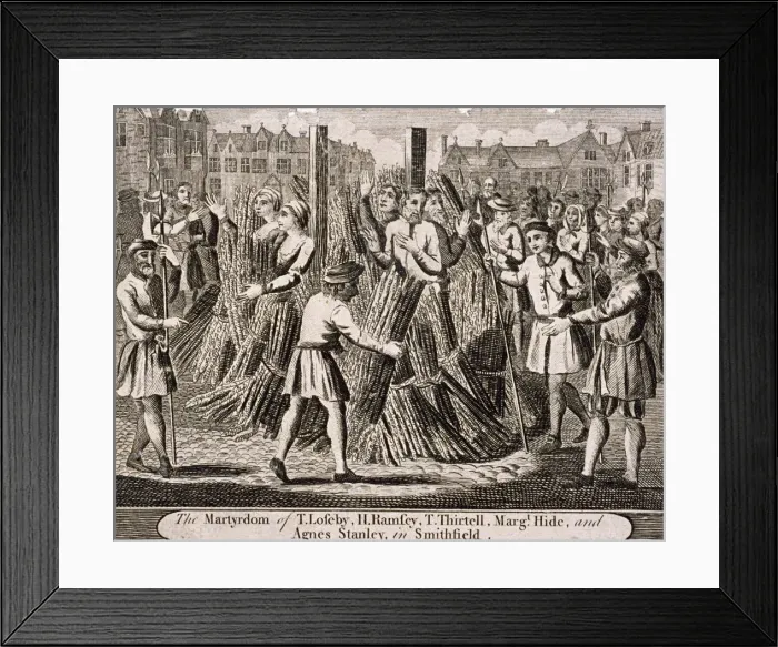 Framed Print : Execution of protestants at Smithfield, 1557, (c1720) Framed Print : Execution of protestants at Smithfield, 1557, (c1720)