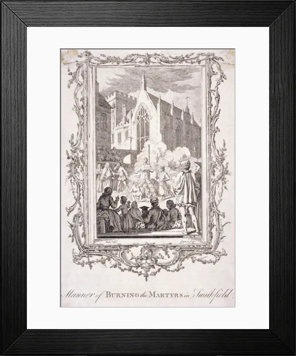 Framed Print : Scene of protestants being burnt at Smithfield, 16th century, (c1760) Framed Print : Scene of protestants being burnt at Smithfield, 16th century, (c1760)