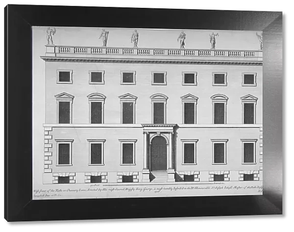 Elevation of the west front of the Rolls Office, Chancery Lane, City of London, 1718