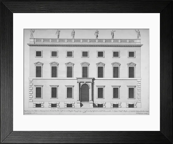 Framed Print : Elevation of the west front of the Rolls Office, Chancery Lane, City of London, 1718 Framed Print : Elevation of the west front of the Rolls Office, Chancery Lane, City of London, 1718