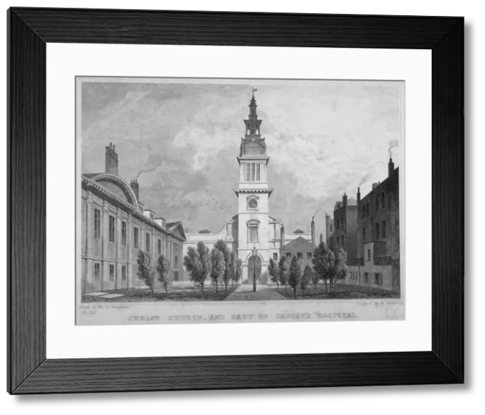 Framed Print : West view of Christ Church, Newgate Street, with part of Christs Hospital, City of London, 1830 Framed Print : West view of Christ Church, Newgate Street, with part of Christs Hospital, City of London, 1830