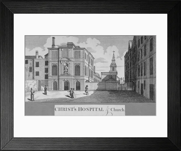 Framed Print : Christs Hospital with Christ Church in the background, City of London, 1750. Artist Framed Print : Christs Hospital with Christ Church in the background, City of London, 1750. Artist