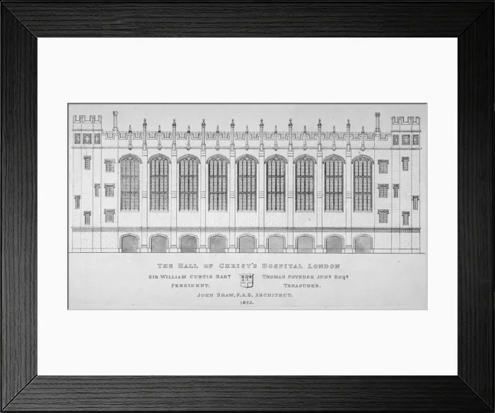 Framed Print : Elevation of the hall of Christs Hospital, City of London, 1825 Framed Print : Elevation of the hall of Christs Hospital, City of London, 1825