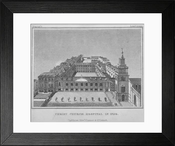 Framed Print : Bird s-eye view of Christs Hospital as it was in 1720, City of London, 1829. Artist Framed Print : Bird s-eye view of Christs Hospital as it was in 1720, City of London, 1829. Artist