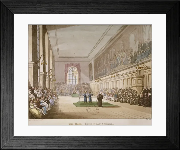 Framed Print : Interior view of the hall of Christs Hospital, with an event taking place, City of London, 1808 Framed Print : Interior view of the hall of Christs Hospital, with an event taking place, City of London, 1808