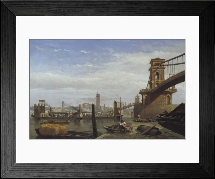 Framed Print : Hungerford Pier and Footbridge, c1850 Framed Print : Hungerford Pier and Footbridge, c1850
