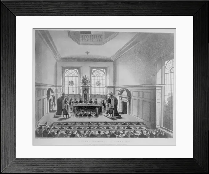 Framed Print : Drawing of the state lottery taking place in Coopers Hall, City of London, 1809 Framed Print : Drawing of the state lottery taking place in Coopers Hall, City of London, 1809