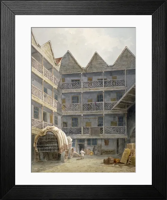Framed Print : View of the yard at the Bull and Mouth Inn, St Martins le Grand, City of London, 1817 Framed Print : View of the yard at the Bull and Mouth Inn, St Martins le Grand, City of London, 1817