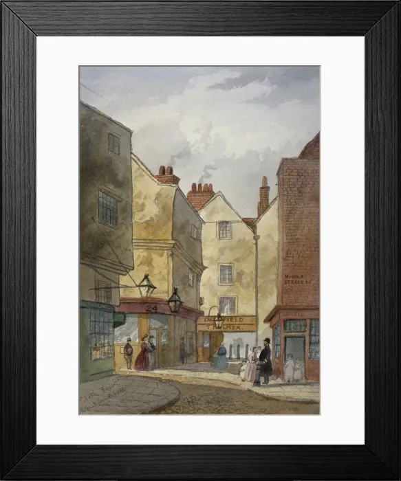 Framed Print : View of Cloth Fair and Middle Street, West Smithfield, City of London, 1867. Artist Framed Print : View of Cloth Fair and Middle Street, West Smithfield, City of London, 1867. Artist