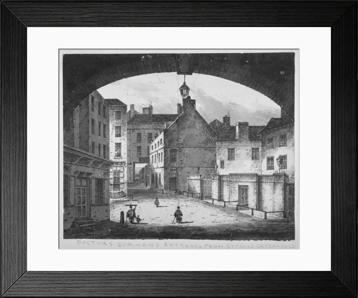 Framed Print : View of the Doctors Commons entrance from St Pauls churchyard, City of London, 1800 Framed Print : View of the Doctors Commons entrance from St Pauls churchyard, City of London, 1800