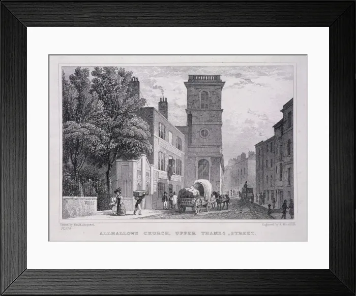 Framed Print : All Hallows the Great, London, c1829. Artist: J Hinchcliff Framed Print : All Hallows the Great, London, c1829. Artist: J Hinchcliff