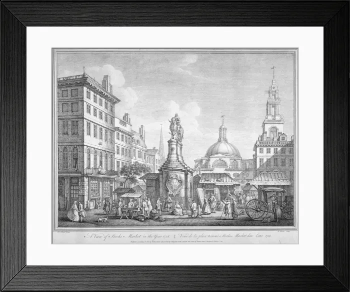 Framed Print : View of the Stocks Market in Poutry, City of London, in the year 1738 (1752). Artist Framed Print : View of the Stocks Market in Poutry, City of London, in the year 1738 (1752). Artist