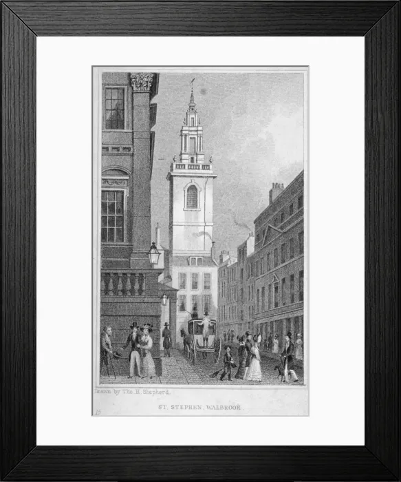 Framed Print : Church of St Stephen Walbrook from the corner of Mansion House, City of London, 1830 Framed Print : Church of St Stephen Walbrook from the corner of Mansion House, City of London, 1830