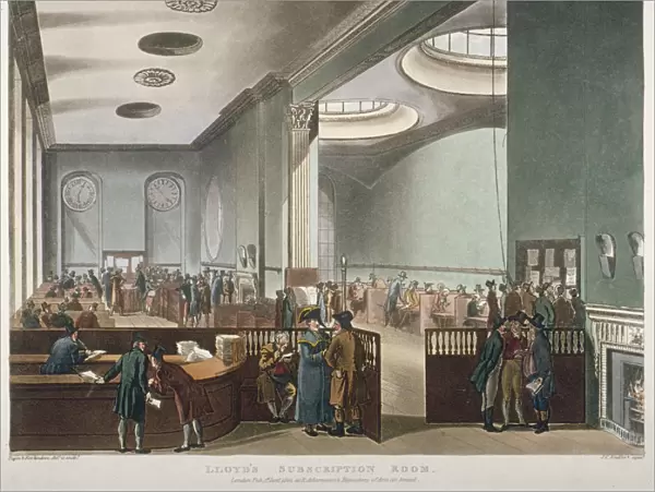 Interior view of Lloyds Subscription Room in the Royal Exchange, City of London, 1809
