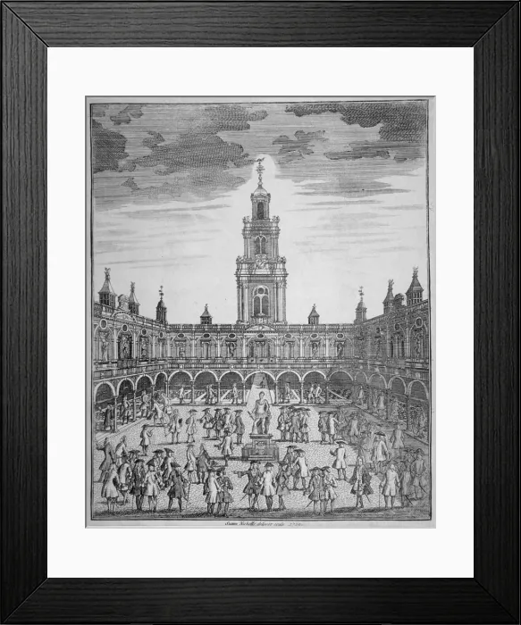 Framed Print : Interior view of the Royal Exchange with merchants, City of London, 1729. Artist Framed Print : Interior view of the Royal Exchange with merchants, City of London, 1729. Artist