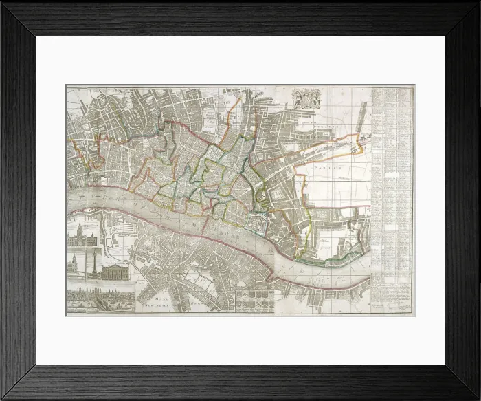 Framed Print : Map of Westminster, the City of London, Southwark and surrounding areas, 1743. Artist Framed Print : Map of Westminster, the City of London, Southwark and surrounding areas, 1743. Artist