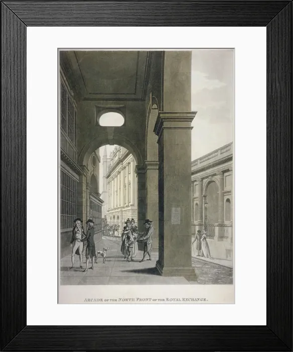 Framed Print : Arcade on the north front of the Royal Exchange, City of London, 1797 Framed Print : Arcade on the north front of the Royal Exchange, City of London, 1797