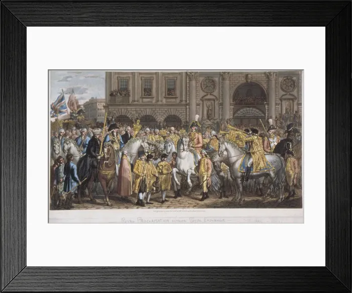 Framed Print : Herald reading the proclamation of peace outside the Royal Exchange, London 29 April, 1802 Framed Print : Herald reading the proclamation of peace outside the Royal Exchange, London 29 April, 1802