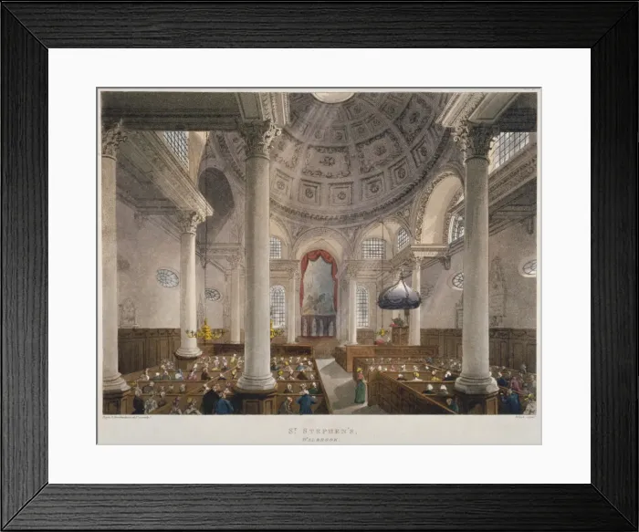 Framed Print : Interior of the Church of St Stephen Walbrook during a service, City of London, 1809 Framed Print : Interior of the Church of St Stephen Walbrook during a service, City of London, 1809