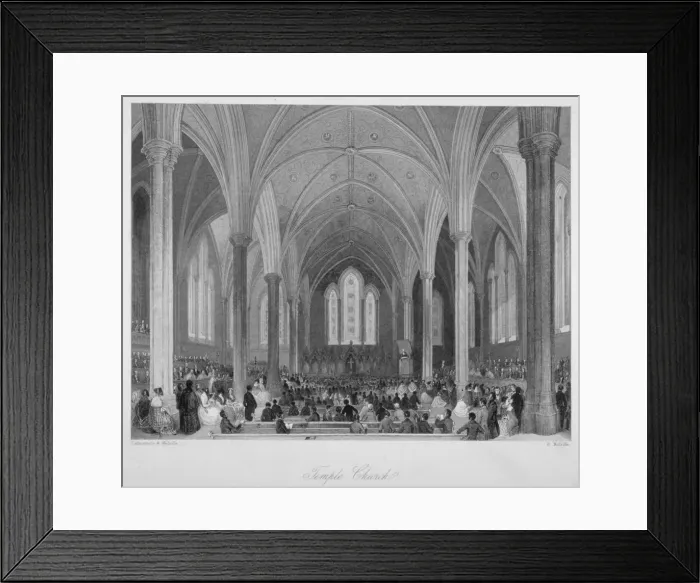 Framed Print : Interior of Temple Church during a service, City of London, 1860 Framed Print : Interior of Temple Church during a service, City of London, 1860