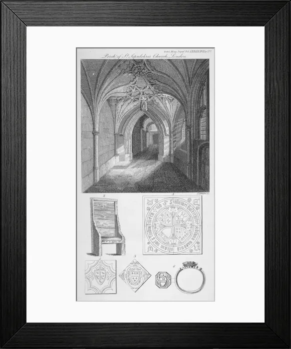 Framed Print : Interior view of the porch of St Sepulchre Church, City of London, 1819. Artist: J Swaine Framed Print : Interior view of the porch of St Sepulchre Church, City of London, 1819. Artist: J Swaine