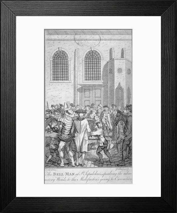 Framed Print : Bell Man at St Sepulchre Church, City of London, 1785. Artist: James Pollard Framed Print : Bell Man at St Sepulchre Church, City of London, 1785. Artist: James Pollard