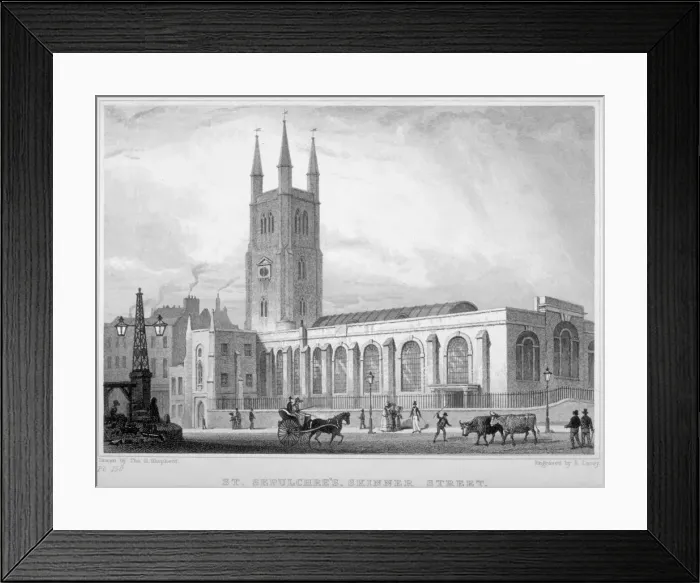 Framed Print : View of St Sepulchre Church, Skinner Street, City of London, 1830. Artist:s Lacey Framed Print : View of St Sepulchre Church, Skinner Street, City of London, 1830. Artist:s Lacey