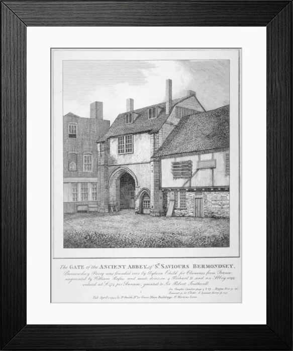 Framed Print : The gate to the Abbey of St Saviour, Bermondsey, Southwark, London, 1794 Framed Print : The gate to the Abbey of St Saviour, Bermondsey, Southwark, London, 1794