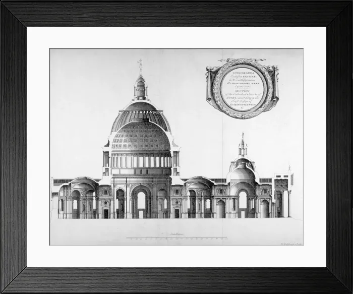 Framed Print : Longtitudinal section through St Pauls Cathedral, City of London, 1700 Framed Print : Longtitudinal section through St Pauls Cathedral, City of London, 1700