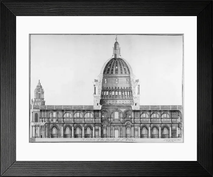 Framed Print : Longitudinal section of St Pauls Cathedral, City of London, 1720 Framed Print : Longitudinal section of St Pauls Cathedral, City of London, 1720