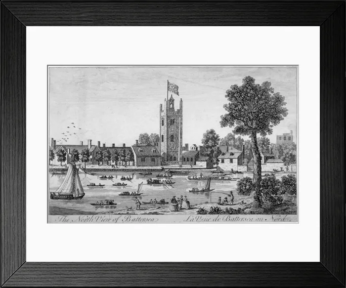 Framed Print : North view of St Marys Church, Battersea from across the Thames, London, 1760 Framed Print : North view of St Marys Church, Battersea from across the Thames, London, 1760
