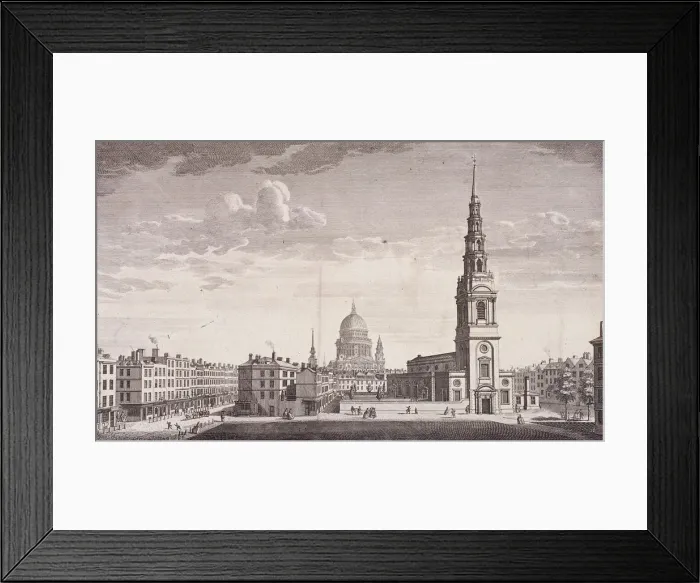 Framed Print : St Bride, London, 1753. Artist: James B Allen Framed Print : St Bride, London, 1753. Artist: James B Allen