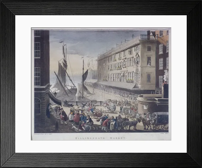 Framed Print : Billingsgate Market and Wharf, London, 1808. Artist: J Bluck Framed Print : Billingsgate Market and Wharf, London, 1808. Artist: J Bluck