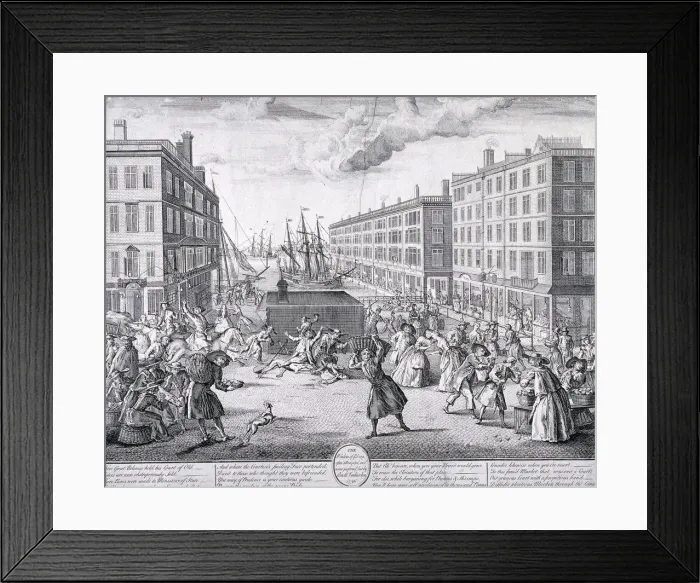 Framed Print : The view and humours of Billingsgate, London, 1736. Artist: Arnold Vanhaecken Framed Print : The view and humours of Billingsgate, London, 1736. Artist: Arnold Vanhaecken